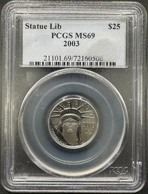 2003 $25 PLATINUM EAGLE 1/4 OZ .9995 FINE PLATINUM PCGS OGH LABEL MS69 10EFD* - Image 1 of 4