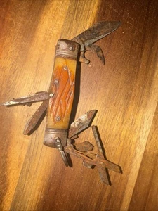 VINTAGE MITSUBISHI MINATURE POCKET KNIFE FOLDING MULTI-TOOL CAMPING SMALL BLADE - Picture 1 of 2