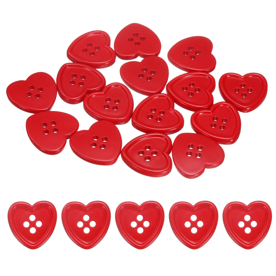 40pcs Heart Resin Sewing Button, 23mm 7/8" 4 Hole Sweater Buttons, Red - Image 1 of 4