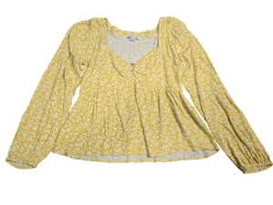 American Eagle Shirt Damen Medium gelb Blumen Langarm Bluse Rüschen Oberteil - Bild 1 von 10
