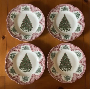 Johnson Brothers Old Britain Castles Christmas Tree Salad Plates Set of 4 - RARE - Picture 1 of 10