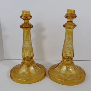Exquisites Paar Kerzenständer Böhmisch Böhmisch Egermann Glas Hirsch Bernsteinschliff Klar - Bild 1 von 1