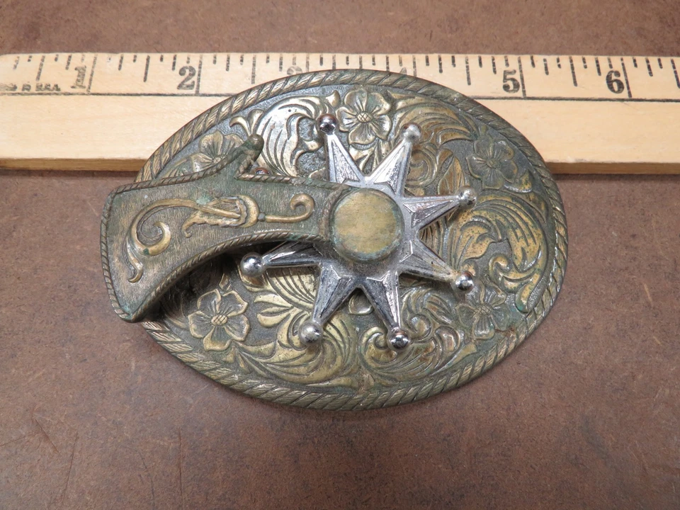 De Colección Cinturón Hebilla Spinning Spur Bota Vaquera Latón Unisex Flor Ornamentada Foto 1 de 3