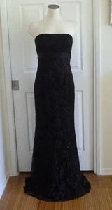 Badgley Mischka Negro Encaje Sutil Brillante Satén Corsé Sin Tirantes Vestido Formal 6 8 - Imagen 1 de 22