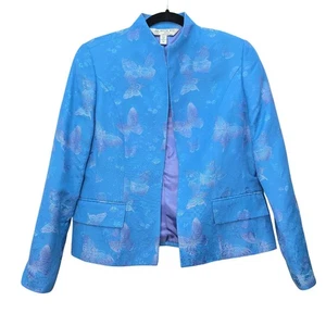 VTG Austin Reed Blazer Womens 12 Petite Blue Butterfly Coquette Money Wedding - Picture 1 of 16