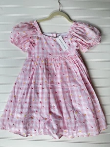 NWT Janie and Jack Girls Pink Gingham Fruit Dress Spring Size 7 - Picture 1 of 3