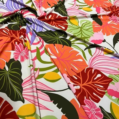 Spandex Fabric Pastel colored Leaves print Stretch 60" wide by Yard for Swimwear - Image 1 of 4