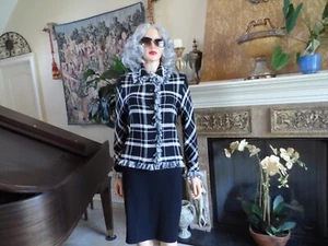 St. John Knits Black & White Plaid Jacket & Skirt Set W/Fringe Detail Size 6/4 - Picture 1 of 17
