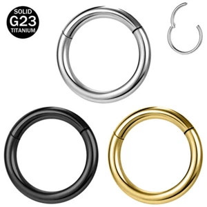 G23 Titanium Hinged Septum Clicker Nose Ring Eyebrow Lip Cartilage Hoop Earrings - Picture 1 of 24