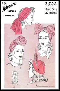 Advance 2506 Turban & Calot Hat Pattern 22" - Picture 1 of 4