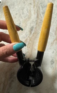 Heavy Duty Nut Cracker Hand Held Cone Pliers Pecans Walnuts Vintage Wood Handles - Picture 1 of 3