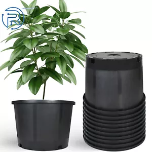 5gal Squat Heavy Duty Premium Black Plastic Nursery Plant Container Garden Pot - Picture 1 of 12