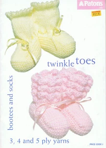 Patons Knitting Pattern Book TWINKLE TOES Bootees & Socks 3 4 5 Ply 23 Designs - Picture 1 of 3