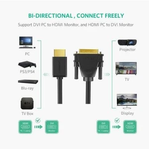 HDMI to DVI-D 24+1 Pin GOLD PLATED Cable HDTV PC Monitor BluRay PS3 Xbox 360 TV - Picture 1 of 6