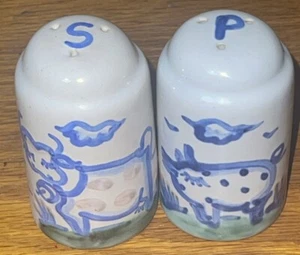 MA HADLEY SALT PEPPER SHAKERS Pottery Stoneware COW PIG NO STOPPERS *chip Glaz - Picture 1 of 19