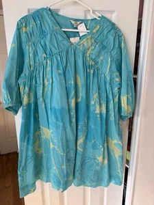 AND Turquoise Printed Diaries Cotton Shift Dress Sz 16 Short Length Puff Sleeve - Picture 1 of 5