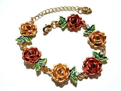PULSERA ROSA ESLABÓN TENIS AB estrás cristal esmalte flores primavera O6 Foto 1 de 2
