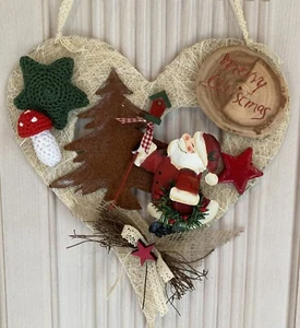 Handgefertigter Sisal Herz Türkranz Santa Weihnachten Deko merry christmas -455 - Bild 1 von 6