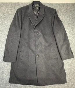 Jos A Bank Black Wool Blend Long 3 Button Lined Top Coat Mens Size 50 Long - Picture 1 of 14