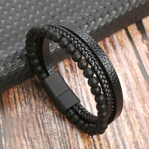 Beads Multi-layer Braided Leather Bracelets Men's Jewelry Charm Bangle Bracelet