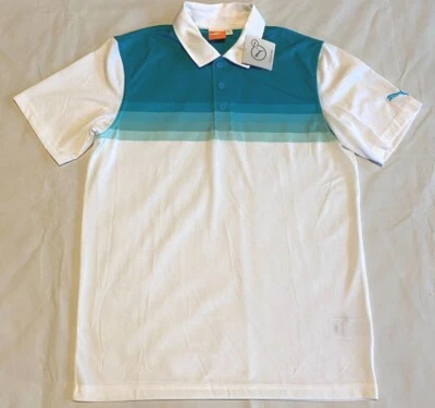 NUEVO CON ETIQUETAS, POLOS PUMA SPORT LIFESTYLE GRÁFICOS DE SECADO RÁPIDO - AZUL/BLANCO - PRECIO DE VENTA SUGERIDO POR EL FABRICANTE - $70.00 Foto 1 de 4