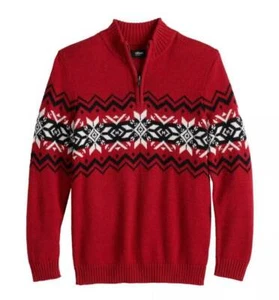 Boys Sweater Urban Pipeline Red Christmas Argyle Long Sleeve Zip Neck Sweater- L - Picture 1 of 5