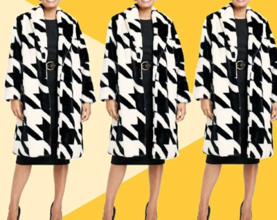 Abrigo de piel sintética Sergio Hudson para Target negro blanco explotado pata de gallo S RARO Foto 1 de 4