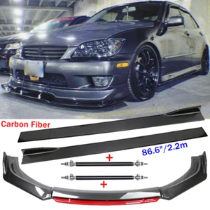 Carbon Fiber Front Bumper Lip Splitter + Side Skirt Strut Rods For Lexus IS300 - Picture 1 of 13