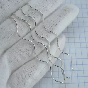 925 Sterling Silver Earrings Threader Closure Dangling Very Long Waves Curly - Picture 1 of 13