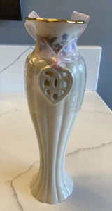 Lenox Mothers's Day Vase Original box Gold Rim Heart Charm Pink Bow Flower 6.5" - Picture 1 of 10