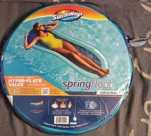 SwimWays Original Spring Float HYPER-FLATE VALVE Blue Leaves Design - Picture 1 of 3