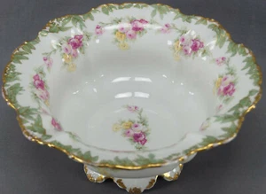 Elite Works Limoges Pink Rose Yellow Flower Green Leaf & Gold Bowl C. 1900-1914 - Picture 1 of 11