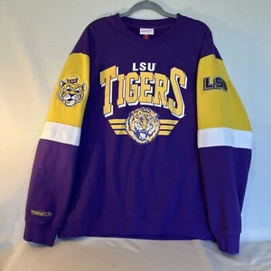 LSU TIGERS Crew Neck Mens XL Mitchell & Ness College Vault Embroidered Purple - Picture 1 of 9