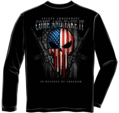 Camiseta 2da Segunda Enmienda Calavera de Libertad Patriótica Bandera Americana RN2394LS Foto 1 de 3