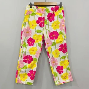 LILLY PULITZER 6 VTG Spring Summer Bold Floral Signed Cruise Resort Beach Pants - Picture 1 of 15