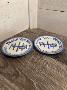 Lot Of 2 MA Hadley Pottery Mini 4” Dish Coasters Trinket Plates Thank You - Picture 1 of 5