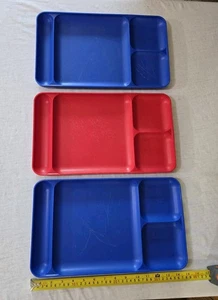 Vintage Tupperware 1535 Lunch Divided Trays Set Of 3 Blue & Red - Picture 1 of 5