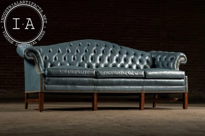Vintage Tufted Leather Chesterfield Sofa in Blue - Image 1 of 4