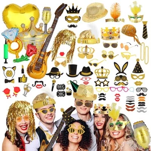 Bulk Gold Party Photo Booth Props Set for Adult, Funny Golden Photo Booth Gla... - Picture 1 of 7