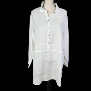 Top tunica J. Jill Love lino Popover bianco manica a linguetta con tasche taglia XL - Foto 1 di 16