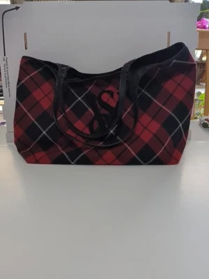 Victoria's Secret Tote Bag Red Black Plaid Weekender Logo Travel Holidays  - Image 1 of 4