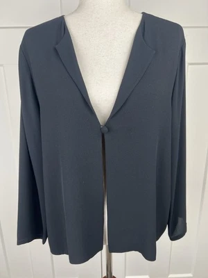 Chaqueta Blazer Recortada Eileen Fisher Talla L Azul Marino 100% Seda Un Botón Frontal Foto 1 de 4