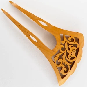 Vintage japanischer natürlicher Tsuge Buchsbaum Fächer Ogi-kanzashi Haarschmuck: Mai 22-J - Bild 1 von 6