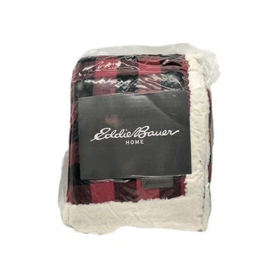 Manta polar Eddie Bauer Home Sherpa 50x60 Buffalo a cuadros roja negra acogedora Foto 1 de 4