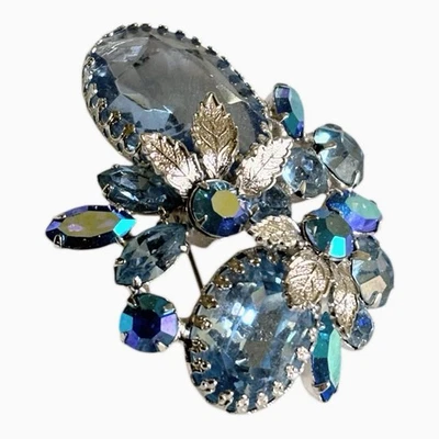 Vintage Brooch Pin SIGNED REGENCY Blue Rhinestone Silver tone Jewelry Estate - Image 1 of 4