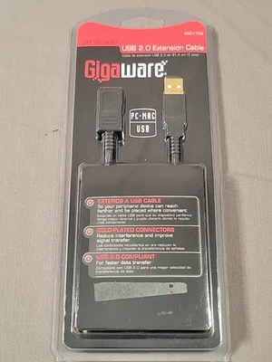 New Gigaware -  USB 2.0 Extension Cable -  3 Foot - Gold Plated Connectors - Image 1 of 2