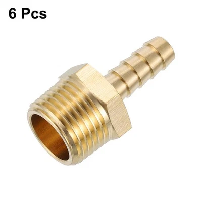 6PACK Brass Hose Barb Fittings 5/16in Barbx1/2in NPT Male Barb Pipe Fitting ) - Image 1 of 4
