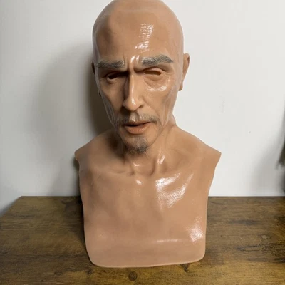 Realistic Old Man Silicone Mask Full Head Beard Eyebrows Cosplay Costume Prop - Image 1 of 4