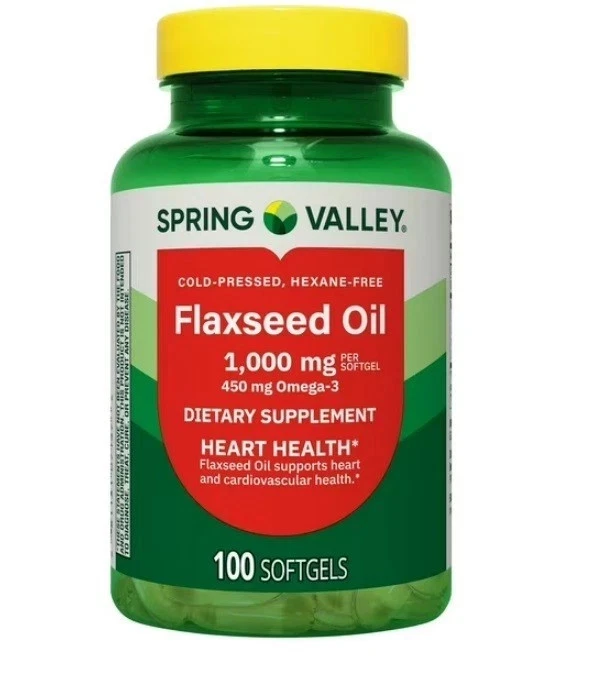 Suplemento dietético de cápsulas blandas de aceite de linaza Spring Valley 1000 mg 100 unidades Foto 1 de 3
