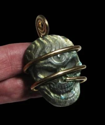 Moon Spirit Skull Jewelry Labradorite Bronze / Pagan Oracle / Blue Lotus #2 - Image 1 of 4